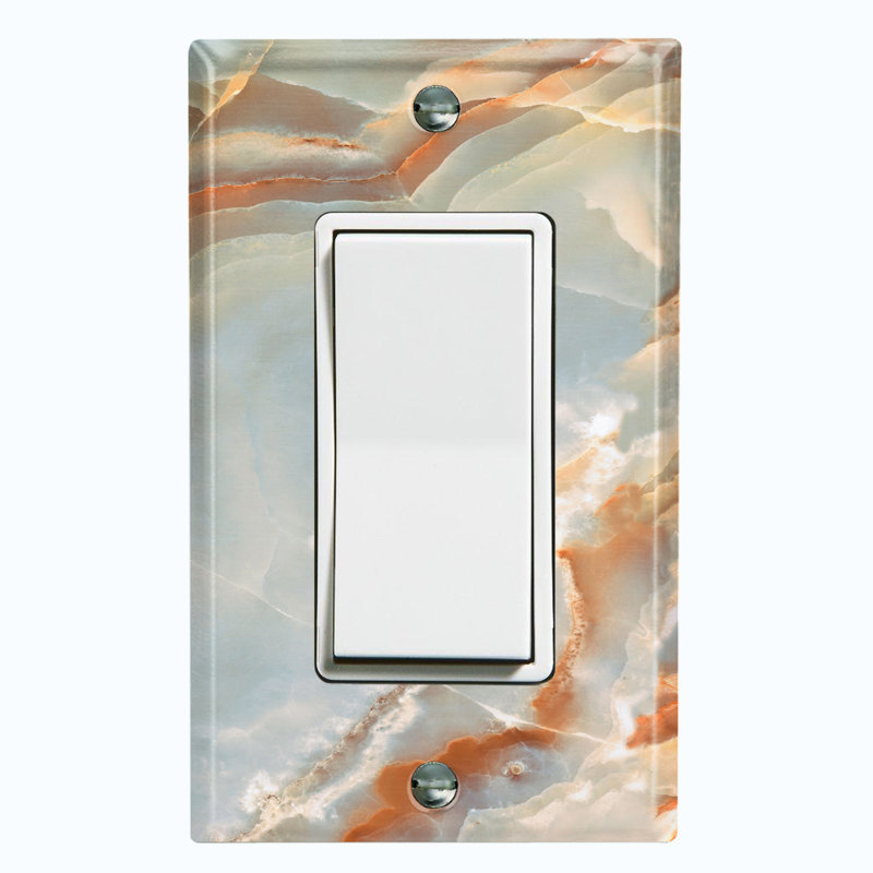 Gray Marble Orange Swirl Image 1 - Gang Toggle Light Switch Standard Wall Plate