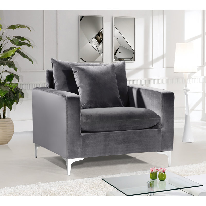 Naomi 36'' Wide Velvet Armchair, Grey Velvet