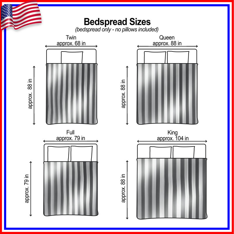 Black Vertical Stripes Quilted Bedspread All Sizes, King