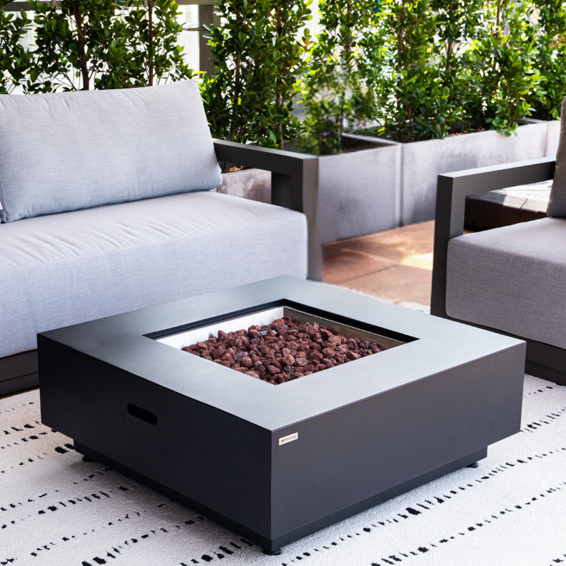 Ashton Outdoor Fire Pit 36 in. x 36 in. Square Metal Propane Fire Table with Metal Lid, Natural Gas Coversion Kit, Lava Rocks and Cover
