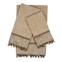 Fleur de lis Pattern – Neutral Brown and Biege Earth Tones Hand & Bath Towel  by Avenie