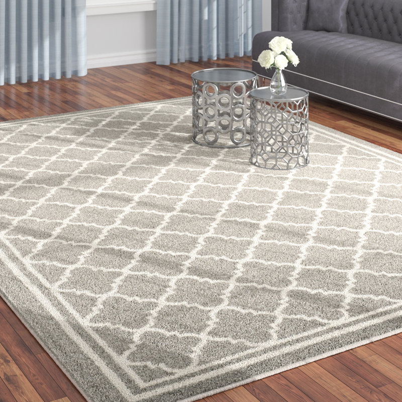 Tapis géométrique Ammundsen, Rectangle 9 pi x 12 pi, Gris foncé / beige