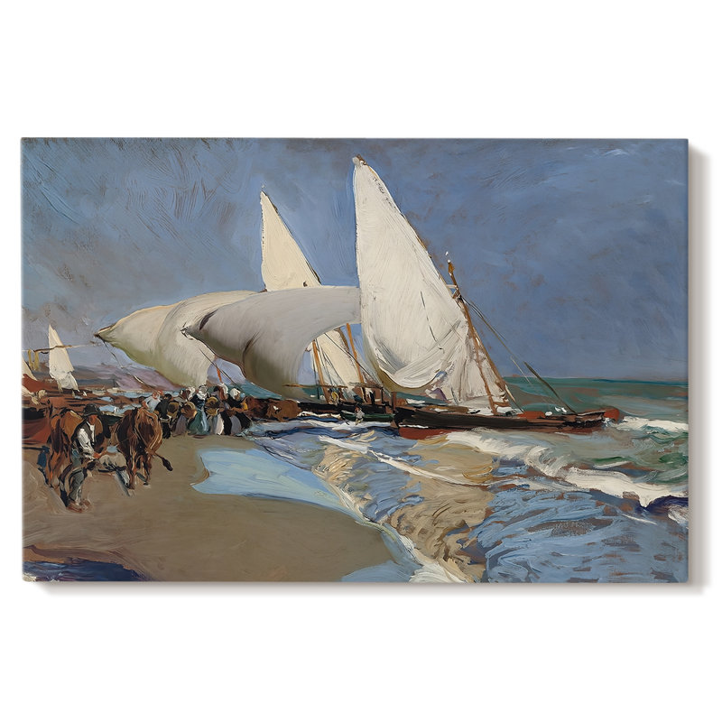 «Beaching the Boat» (Sacando la barca) - Jooa Sorolla - Toile tendue avec châssis - 1903, 32 x 48