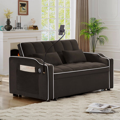 Canapé-lit en velours: fauteuil inclinable coulissant, siège double, poches latérales, port USB, support pour téléphone pivotant, cendrier, dossier réglable