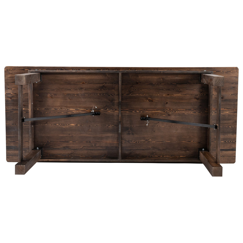 Dejon Rectangular Rustic Solid Pine Folding Dining Table by Flash Furniture, 30"H x 96"L x 40"W, Mahogany