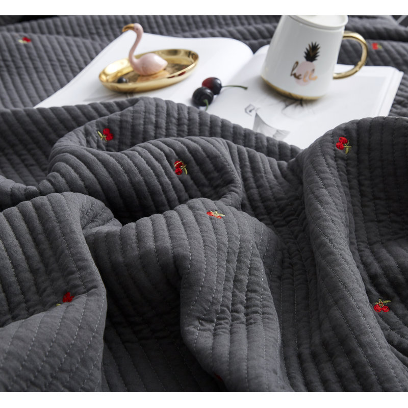 Ensemble de courtepointe réversible en coton, Gris foncé