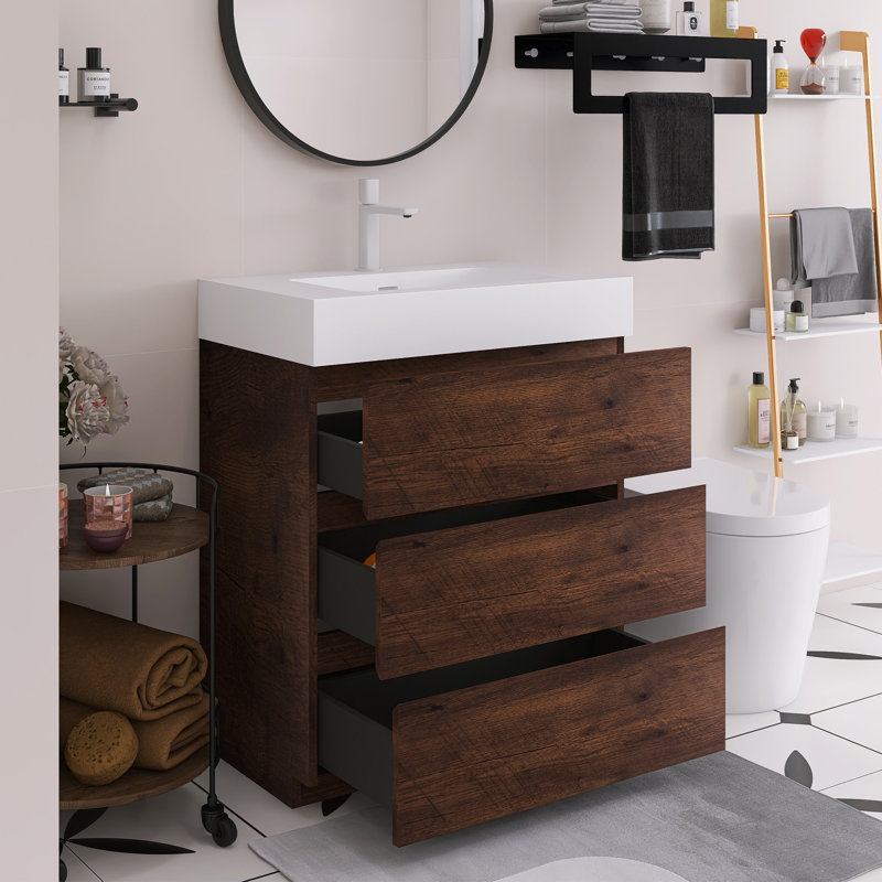 Meuble-lavabo à poser une pièce 30 po, Blanc, Brun