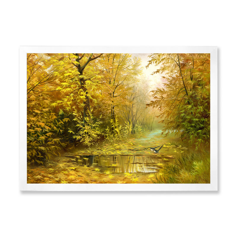 Road in Yellow Woodlands - Peinture sur toile, H 12 po x l 20 po x p 1 po, Cadre photo blanc