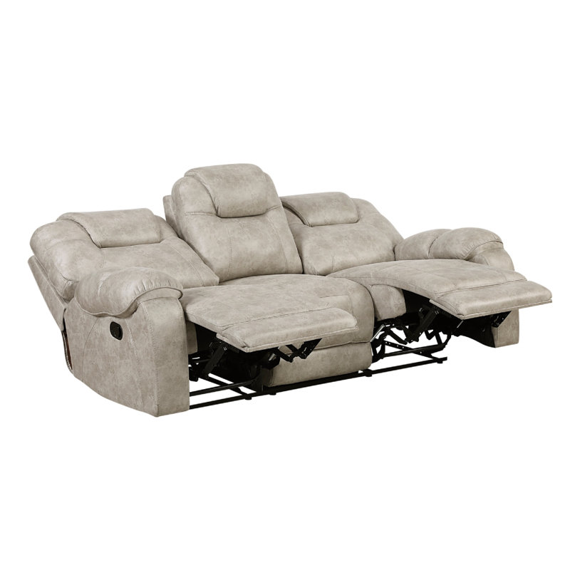 Lily Manual Reclining Sofa, Polished Pewter Grey Microfiber And Foam