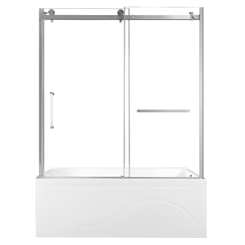 Kingston Brass 60-Inch Acrylic Rectangular 3-Wall Anti-Skid Alcove Tub With Tub Door, Hand Drain, Right, Brushed Nickel