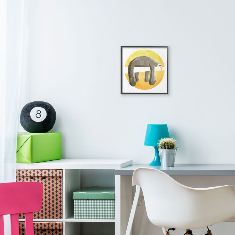 «Sleeping Tree Sloth Ex Bouted Jungle» par Milli Villa - impression d'art graphique, Giclée encadrée noir minuit
