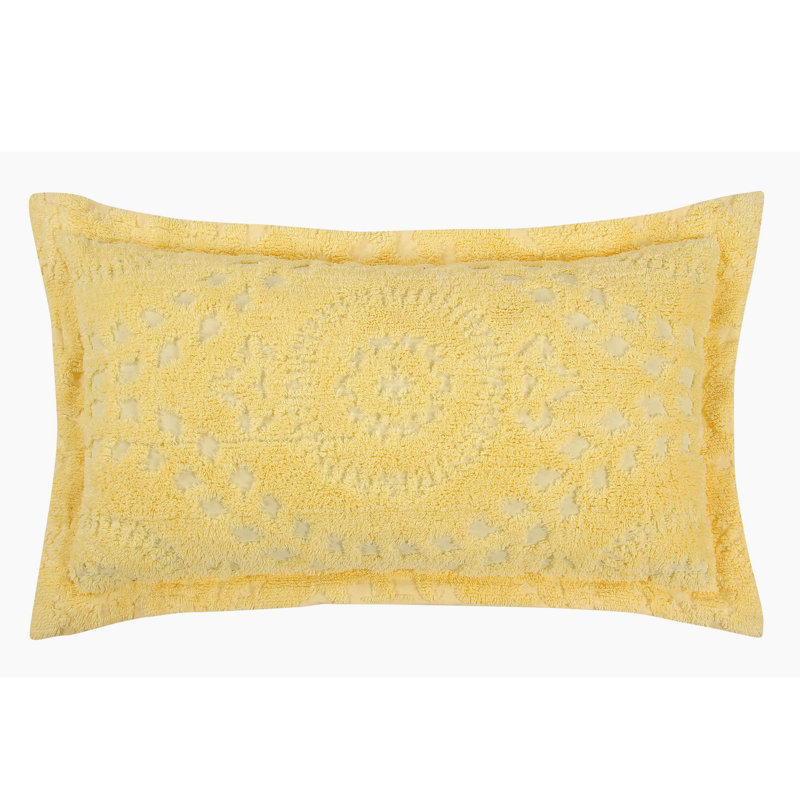Rio 100% Cotton Tufted Pillow Sham with Medallion Pattern Machine Washable Pillow Cover for All Season, King Sham, Yellow