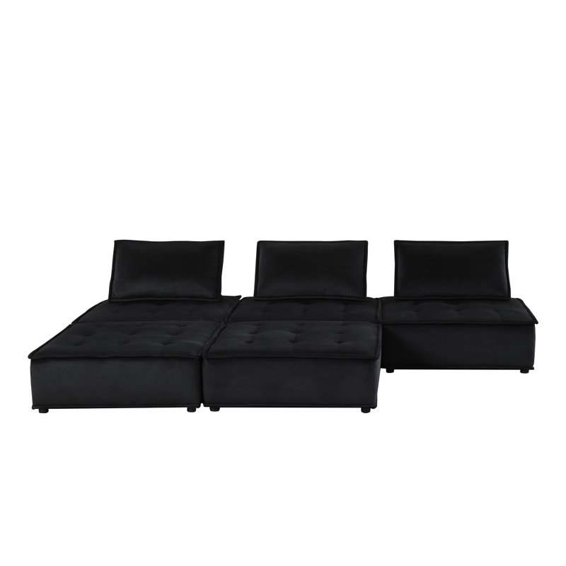 Canapé modulaire 120 po en velours noir avec siège confortable et pieds en plastique de 14,5 po de hauteur