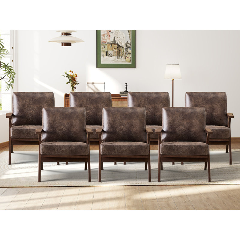 Joichiro 29.5" W Vegan Leather Upholstered Accent Chair with Solid Wood Frame, Dark Brown, 7