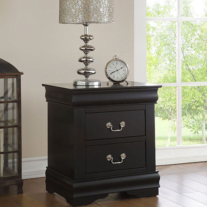Table de chevet noire 2 pour chambre à coucher - Style moderne et grand espace de rangement traditionnel avec 2 tiroirs fonctionnels et élégants