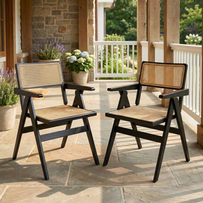 Ensemble de 2 chaises pliantes en rotin - capacité de 440 lb, accoudoirs confortables, polyvalents pour la cour et la salle à manger