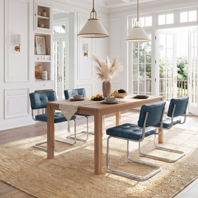 Anatolii 19.3" H Mid-Century Modern Tufted Faux Leather Side Dining Chair With Steel Frame(Set of 4)