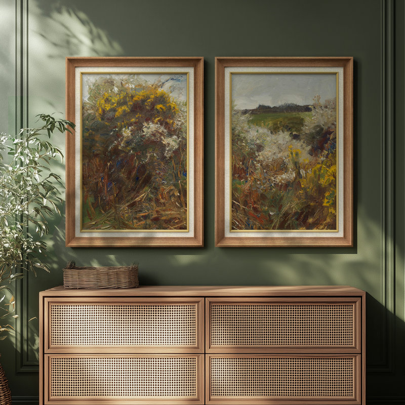 «Expressive Wild Meadow Floral Landscape», ensemble de 2 reproductions d'art encadrées sur papier de qualité supérieure 26 po x 36 po