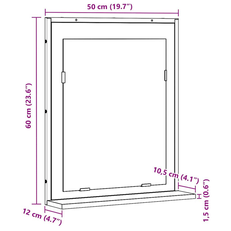 Bathroom Mirror 50 X 12 X 60 Cm Engineered Wood, Artisan Oak