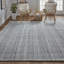 Tapis rectangulaire en polyester tissé à plat à la main gris / ivoire Fleurette-1296252754
