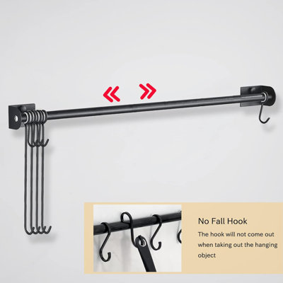 Coffee Mug Rack Wall Mounted Modern Hanging Tea Cup Holder Metal 15.7 Inch Rail With 8 Utensil Hooks Rustic Storage Hanger For Cafe Bar Dining Corner Nook Matte Black