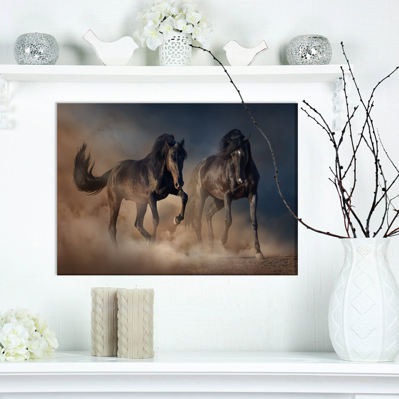 «2 Black Stallion Horse», reproduction de photo sur toile tendue, H 20 po x l 20 po x P 1 po