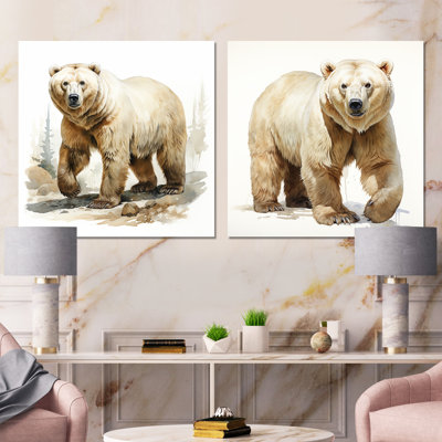 Hiver blanc ours polaire I - ensemble de 2 reproductions d'art sur toile
