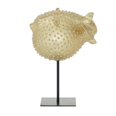 Andice Polyresin Handmade Spiked Blowfish Decorative Gold Sculpture with Stand