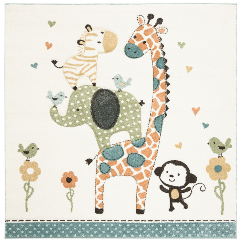 Tapis pour enfants ivoire Burgan, Carré 10 pi