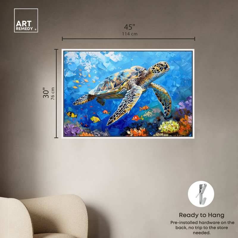 Art Remedy Turtle, Cadre blanc, H 31 po x l 46 po