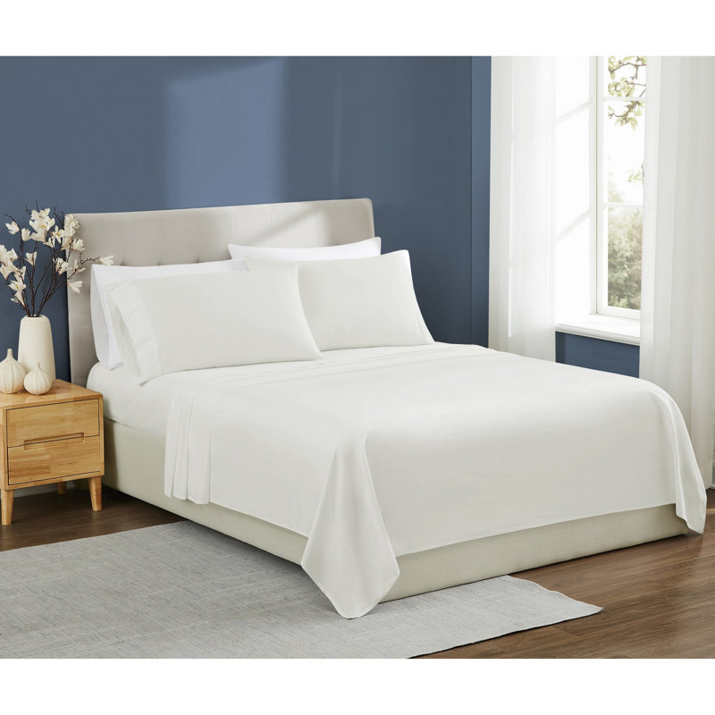 Brooklyn Loom Essential Cotton Sheet Set, White, Full Sheet Set with 2 Pillowcases