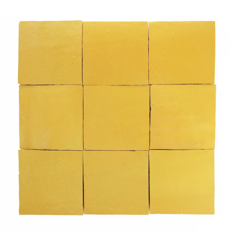 Moroccan Zellige 4" x 4" Ceramic Floor & Wall Tile, Goldenrod