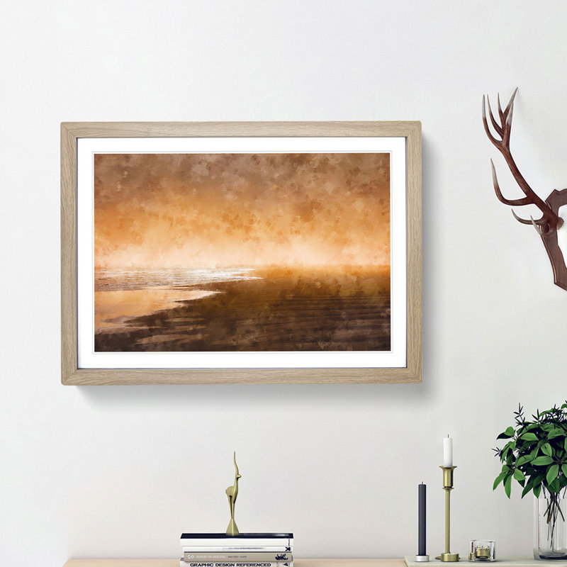 Golden Beach in Iceland - Picture Frame Painting Print, Oak Framed, 33cm H x 45cm W x 2cm D