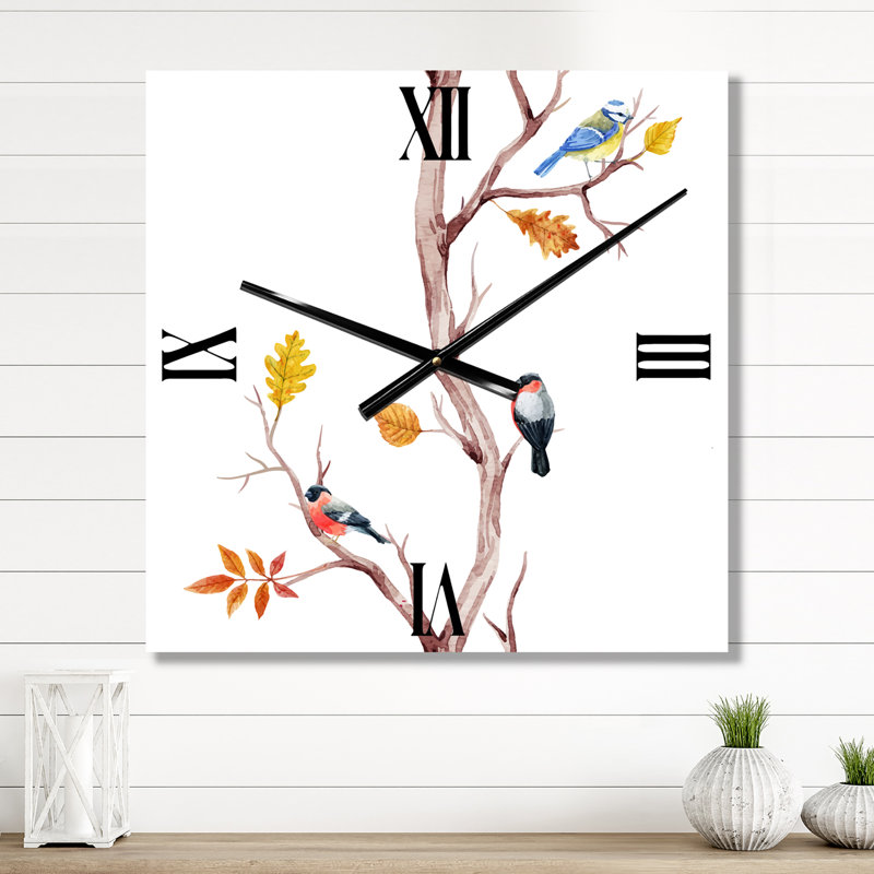 Horloge murale petits oiseaux sur les branches d'arbre IV, Très grand