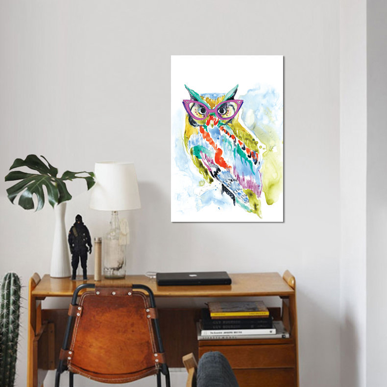 «Smarty-Pants Owl», reproduction sur toile, H 12 po x l 8 po x P 0,75 po, Pas de tapis, Toile tendue
