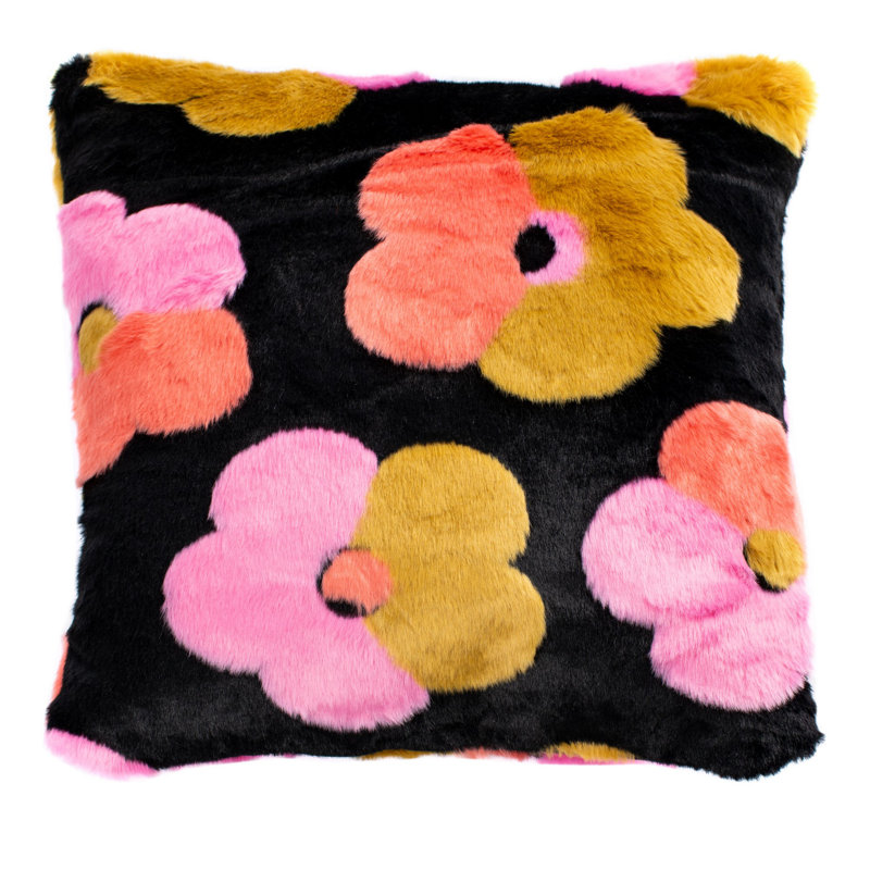 Multicolor Floral Faux Fur Square Kids Throw Pillow