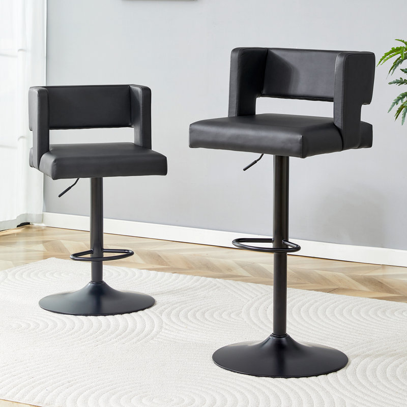 Tabouret de bar pivotant à hauteur réglable (ensemble de 2), Noir, Noir