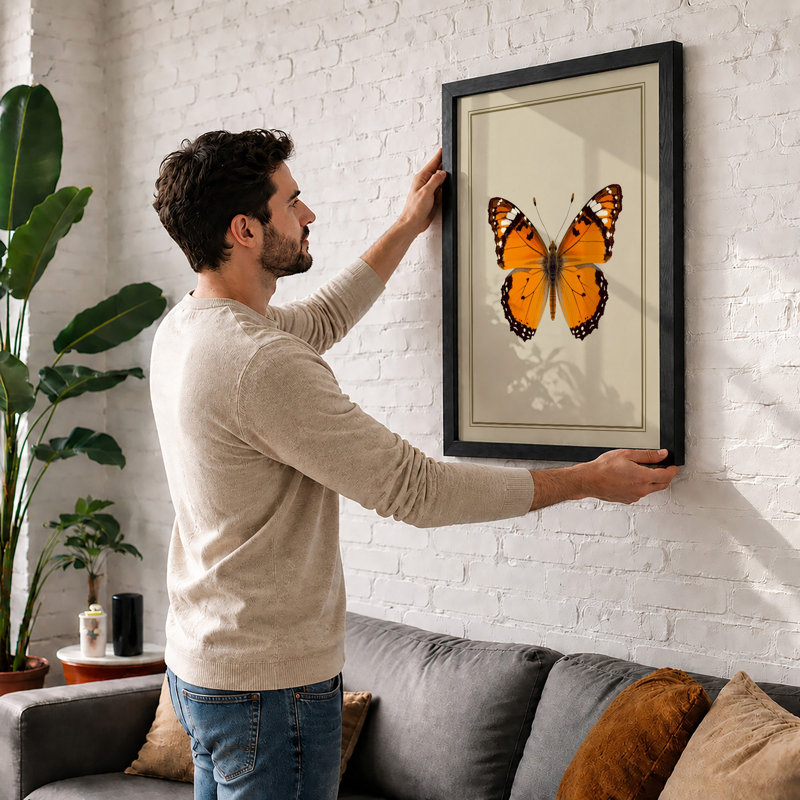 Orange Butterfly Study Botanical - Print, Oak, A4 - 29.7 x 21.0 cm