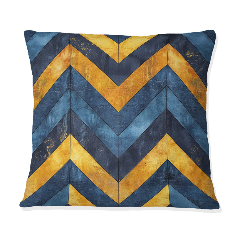 Motif à chevrons bleu et or III - Modern, H 16 po x l 16 po