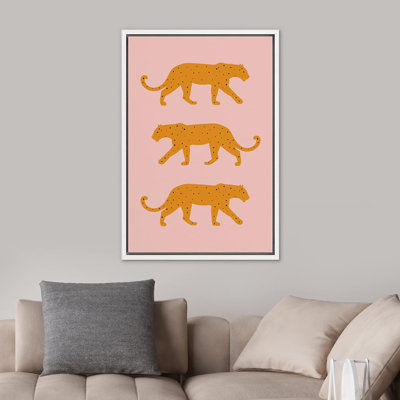 Bright Preppy Animals IDEA4WALL Framed Canvas Print Wall Art Room Decor Yellow Silhouette African Jungle Cheetahs Nature Wilderness Drawings Boho Chic Colorful For Living Room, Bedroom, Office Framed On Canvas Bold Art