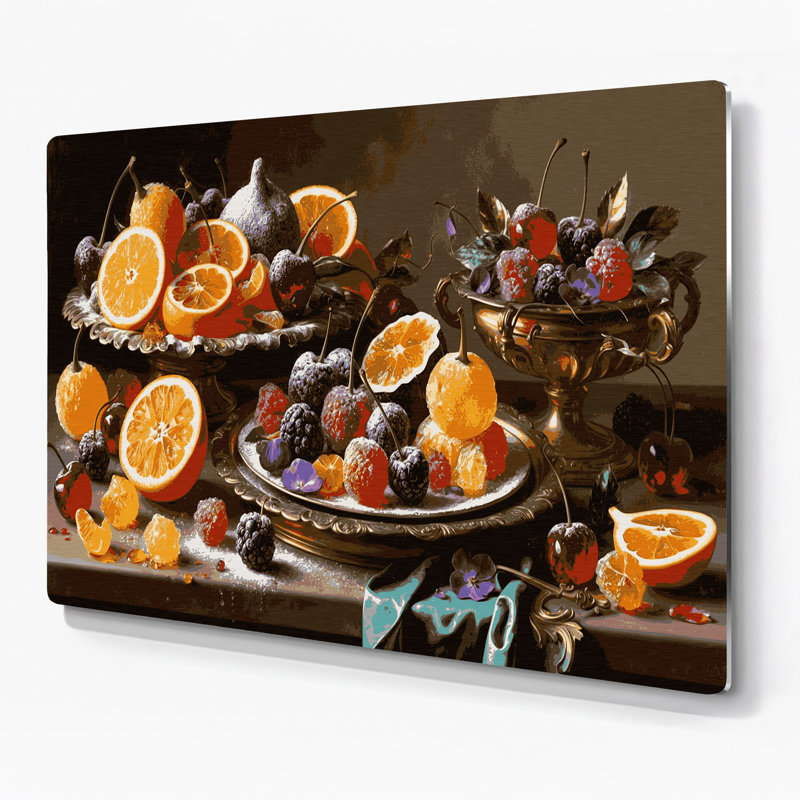 Dessert, fruits confits, art mural en métal brun, H 20 po x l 30 po