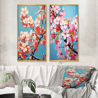 «Pink Apple Blossom Collage», 2 pièces sur toile