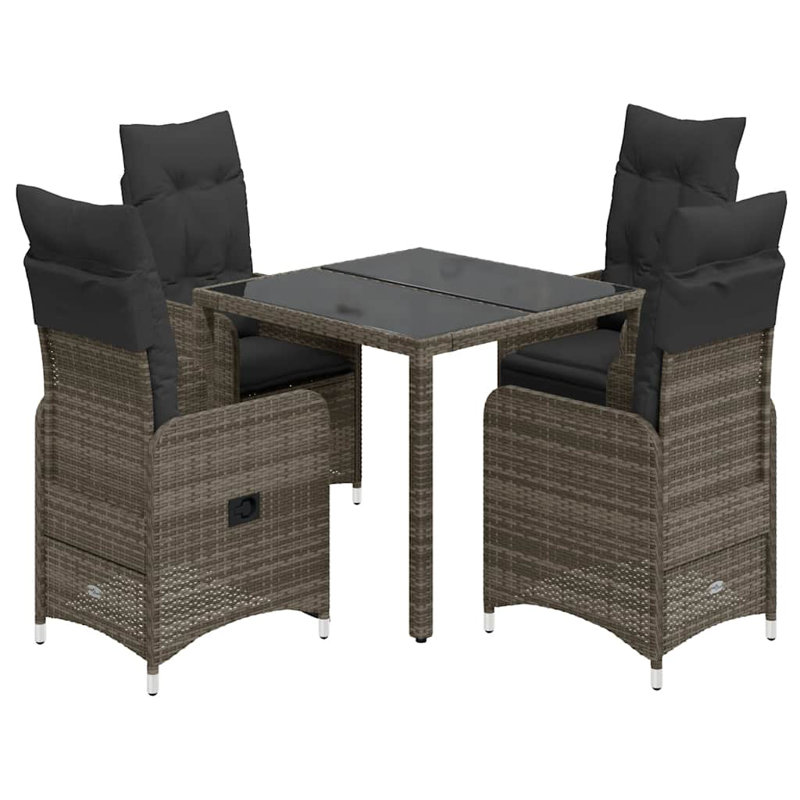  Ensemble bistro en rotin PE gris, acier, verre trempé 4 places, Gris foncé, Gris, 4