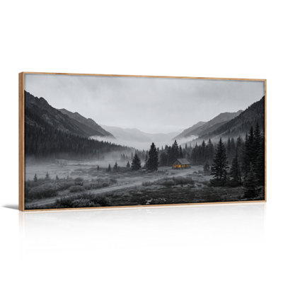 Ensemble de 1 tableau sur toile représentant un chalet de montagne