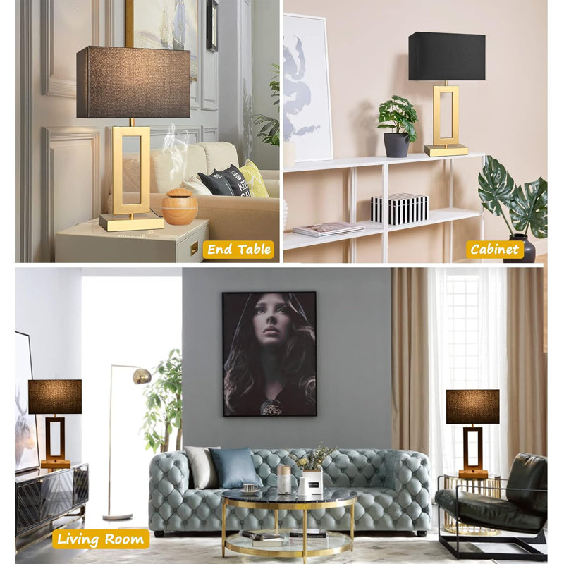 22'' Gold and Black Touch Control Table Lamps Set with USB Ports