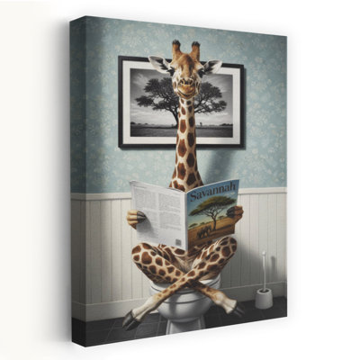 Giraffe In the Bathroom 1 Piece Wrapped Canvas Wall Art