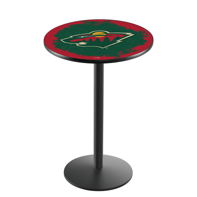 NHL Round Metal Base Dining Table, Minnesota Wild, Black Wrinkle