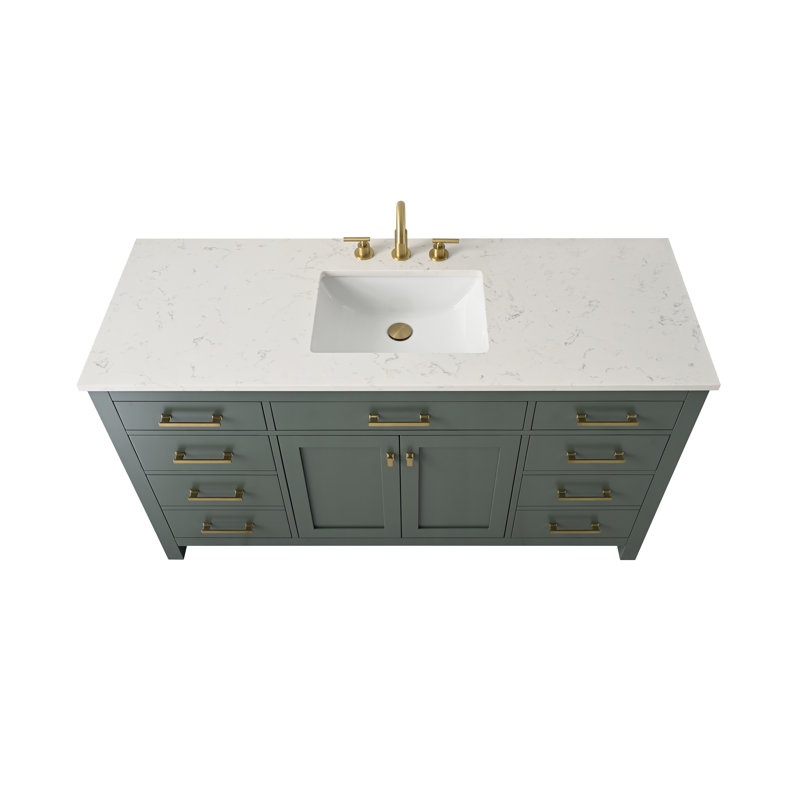 Trevor 60" W Single Vanity, Vintage Green/Brushed Gold
