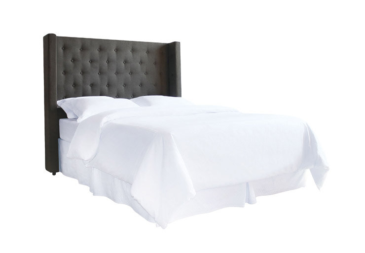 Bren Upholstered Wingback Headboard, Queen, Bella Pearl Performance Velvet, Brown Mahogany