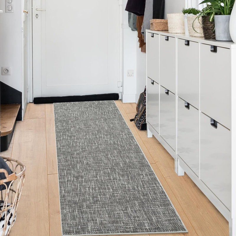 2x6 Runner Rug Washable Runner Rug Modern Abstract Runner Mat Hallway Contemporary Solid Rug Non-Slip Foldable Aesthetic Accent Floor Carpet Grey